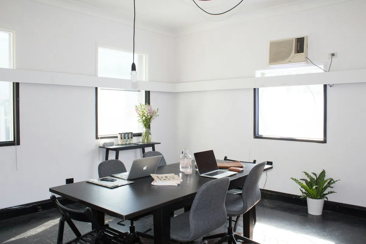 Office meeting room with a table and chairs